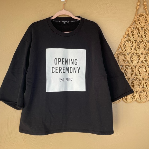 Opening Ceremony Box Logo Three Quarter Sleeve Sweatshirt, Black & White, Large - Picture 4 of 9